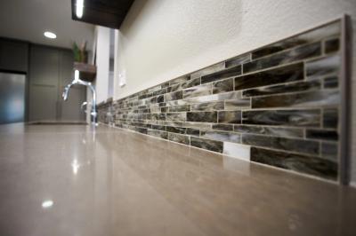 Glass mosaic backsplash detail